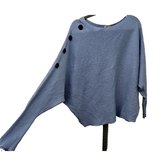 Greige Ribbed Dolman Sweater Womens Size L Side Buttons Long Sleeves Light Blue - Picture 5 of 7